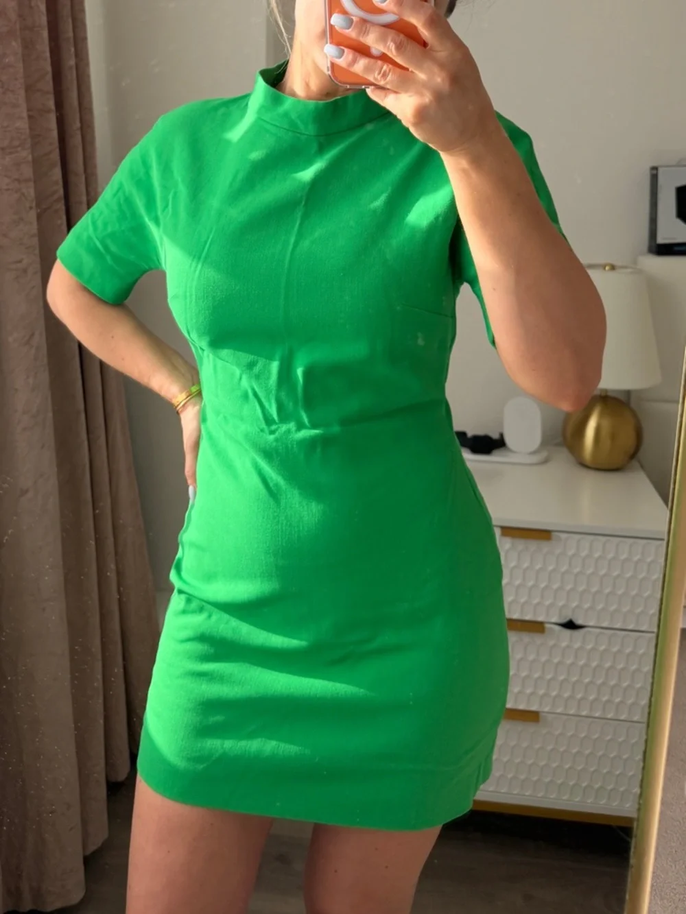 Zara Bright Green Short Sleeve Mini Dress - Picture 2 of 4